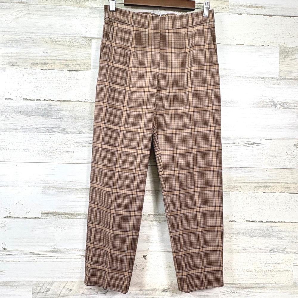 Aritzia Babaton Conan Pant 4 Brown Plaid High Rise Cropped Trouser Corpcore Chic